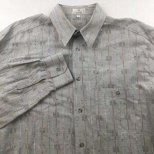 Zanella Shirt Men Large Gray Textured Stripe Geometric Button Up  Made in Italy